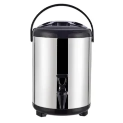 Isolerad varm- och kalldrycksdispenser hink i rostfritt stål Dryckesdispenser med tapp för mjölkte 8L stålfärg (svart lock)