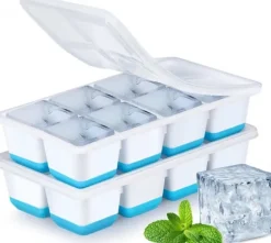 Istärningsform med Lock - 2-pack - Silikon & BPA-fri - Staplningsbar - Blå