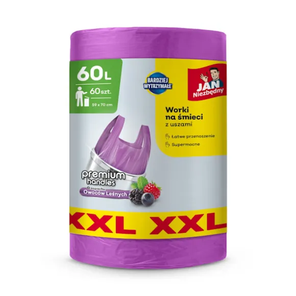 JAN NIEZBĘDNY HD sopsäckar med handtag 60L - doft av skogsfrukt 60 stycken (XXL)