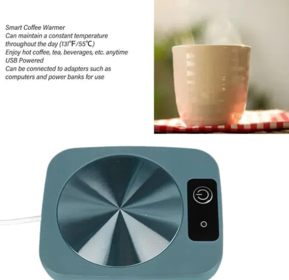 Kaffekoppvärmare, 55℃ Smart konstant temperaturkoppdyna USB-driven värmedyna för mjölkkopp, lämplig för hemmakök och kontor (grön)