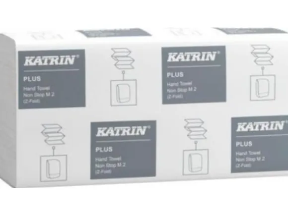 Katrin Håndklædeark Plus Non-stop Z-fold 2-lag L25.5xB20.3xD8.5cm Nyfiber Hvid,21 pk x 135 stk/krt