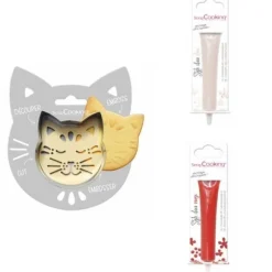 Kattpräglat kakkit + 2 vita och röda chokladpennor