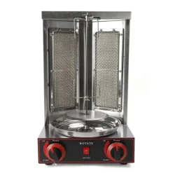Kebab- och gyrosgrill - Elektriskt vertikalt rotisseri - 3000 W 220 V - 2 värmeelement - 360° rotation - 12 kg kapacitet - Rostfritt stål - Grå