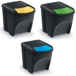 Keden Sortibox 3x25L återvinningskärl set svart