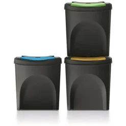 Keden Sortibox 3x25L återvinningskärl set svart
