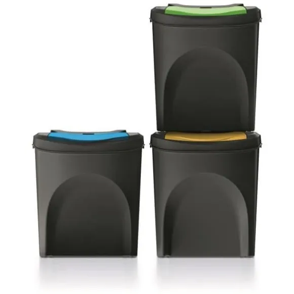 Keden Sortibox 3x25L återvinningskärl set svart