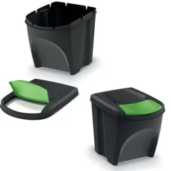 Keden Sortibox 3x25L återvinningskärl set svart