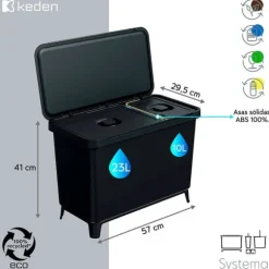 Keden Återvinningstunna 1x10l+1x23l Systema 57x29x41 Cm Durchsichtig