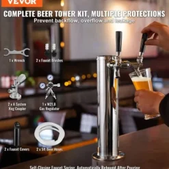 Kegerator Tornkit, Dubbelkran Ölkranstorn, 17,5x11,5x43,5 cm, Rostfritt Stål