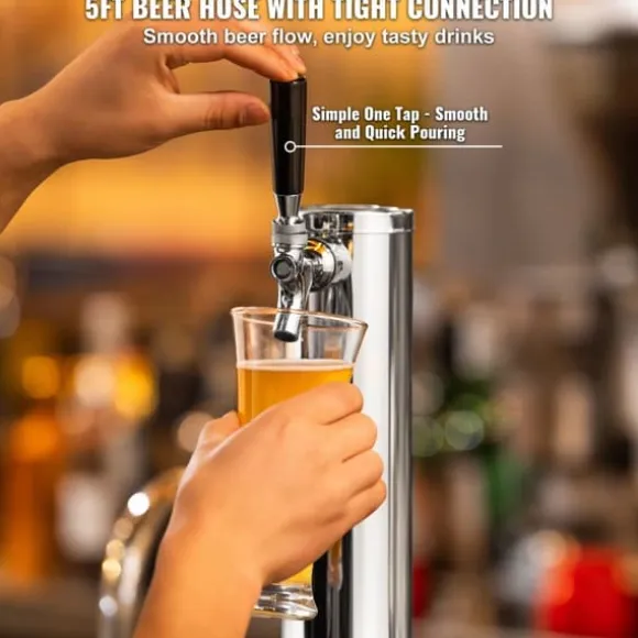 Kegerator Tower Kit, Enkelt Tap Beer Konverteringskit, Rostfritt Stål Keg Beer Tower Dispenser med Dual Gauge W21.8 Regulator & S-System Keg