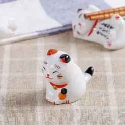 Keramiska Cat Chopstick Rests Set - Mini Kitten Ornaments för japansk servis