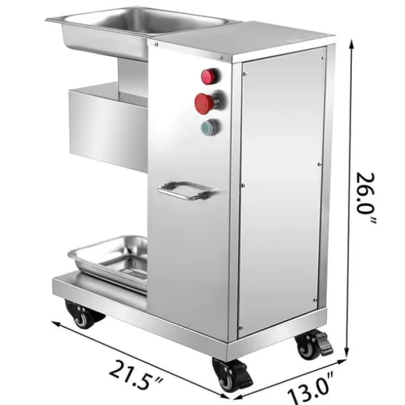 500Kg/H 750W elektrisk köttskärare med 4 hjul, kraftfull prestanda, hög säkerhet, löstagbart blad, bred applikation