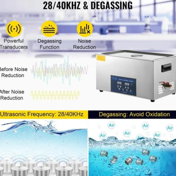 28/40KHz dubbelfrekvens ultraljudsrengörare med 3,2L tank, justerbar uppvärmning/arbetstid, 3 rengöringslägen, genomtänkt design