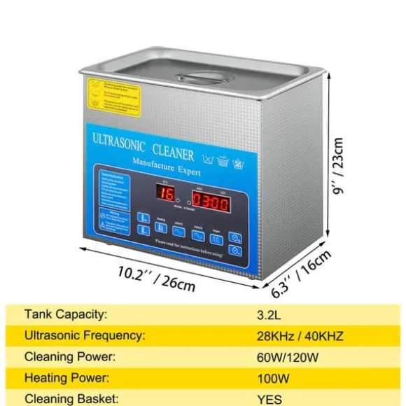 28/40KHz dubbelfrekvens ultraljudsrengörare med 3,2L tank, justerbar uppvärmning/arbetstid, 3 rengöringslägen, genomtänkt design