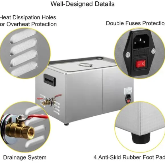 28/40KHz dubbelfrekvens ultraljudsrengörare med 6L tank, justerbar uppvärmning/arbetstid, 3 rengöringslägen, genomtänkt design