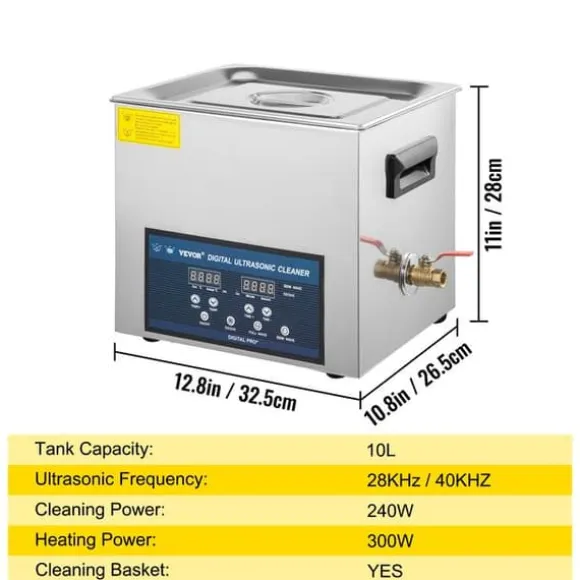 28/40KHz dubbelfrekvens ultraljudsrengörare med 10L tank, justerbar uppvärmning/arbetstid, 3 rengöringslägen, genomtänkt design