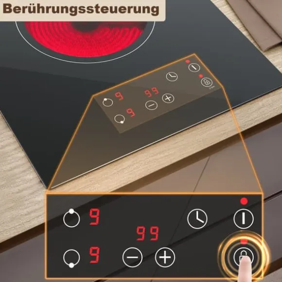 KICHPOWER Glaskeramikhäll, Touch-kontroll, 3000W effektuttag,EU