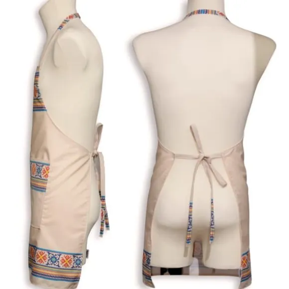 Köksförkläde folk Krzczonów kors beige