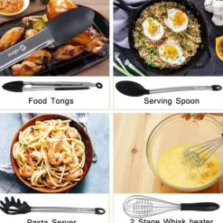 Köksredskap, 9 delar silikon köksredskap, non-stick och anti-skrapa med förvaringskärl i rostfritt stål