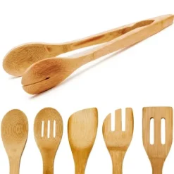 Köksredskapsset - Relaxdays - 6 delar - Ställning i bambu - 30 cm - Ljust brunt