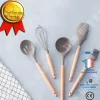 Köksredskapsset - TD® - Högtemperatursilikon - 5 delar - Kaki - Trä