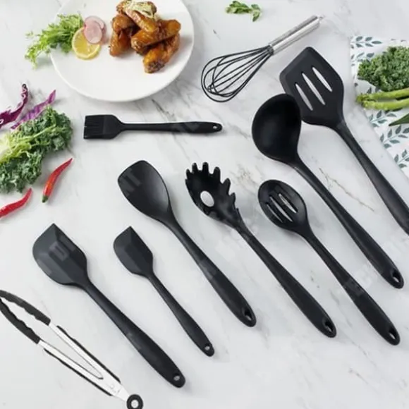 Köksredskap - TD® - 11-delarsset - Svart silikon - Non-stick - Komplett set
