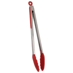 Kökstång Silikon Rostfritt stål Värmebeständig Antihalk Matserveringstång för bakning Matlagning Röd 40cm / 15,7in
