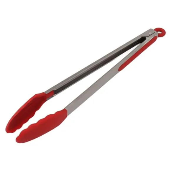 Kökstång Silikon Rostfritt stål Värmebeständig Antihalk Matserveringstång för bakning Matlagning Röd 40cm / 15,7in