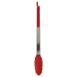 Kökstång Silikon Rostfritt stål Värmebeständig Antihalk Matserveringstång för bakning Matlagning Röd 40cm / 15,7in