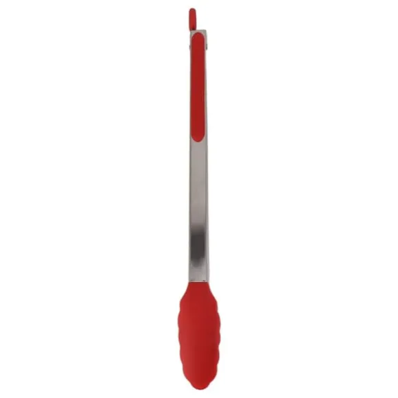 Kökstång Silikon Rostfritt stål Värmebeständig Antihalk Matserveringstång för bakning Matlagning Röd 40cm / 15,7in