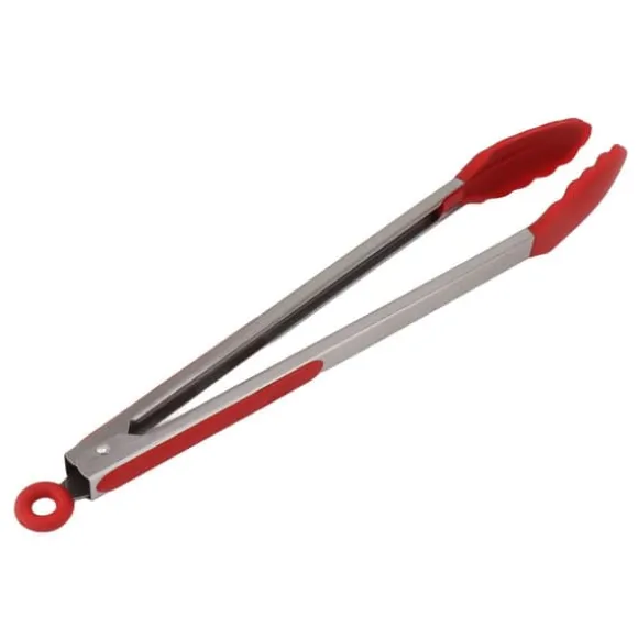 Kökstång Silikon Rostfritt stål Värmebeständig Antihalk Matserveringstång för bakning Matlagning Röd 40cm / 15,7in
