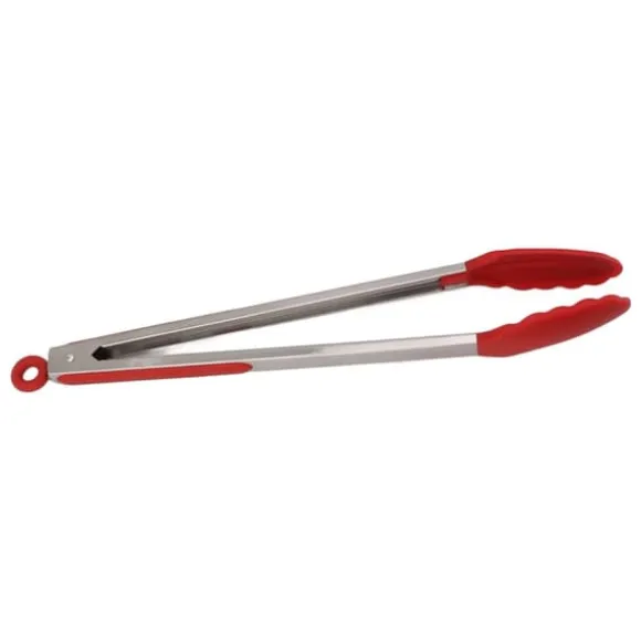 Kökstång Silikon Rostfritt stål Värmebeständig Antihalk Matserveringstång för bakning Matlagning Röd 40cm / 15,7in