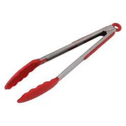 Kökstång Silikon Rostfritt stål Värmebeständig Anti-halk Matserveringstång för bakning Matlagning Röd 35cm / 13,8in