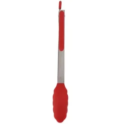 Kökstång Silikon Rostfritt stål Värmebeständig Anti-halk Matserveringstång för bakning Matlagning Röd 35cm / 13,8in