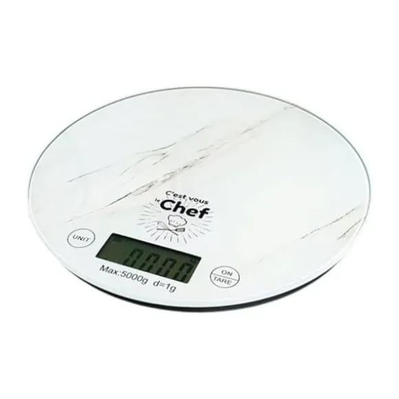 Köksvåg - VARUMÄRKE - Digital Rund - Precision 1g - Kapacitet 5kg - Marmor Effekt