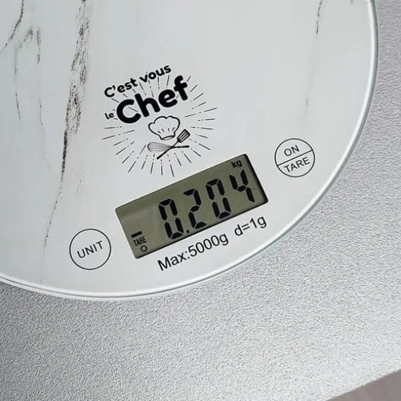 Köksvåg - VARUMÄRKE - Digital Rund - Precision 1g - Kapacitet 5kg - Marmor Effekt