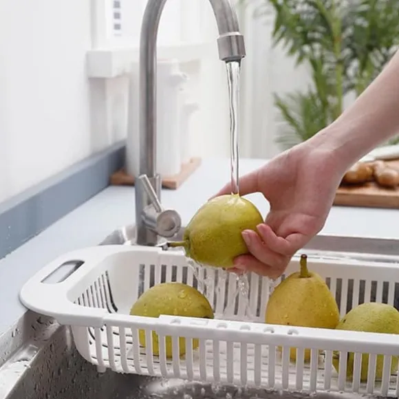 Kök Utdragbar Avloppskorg Plast Diskbänk Filterkorg Frukt Grönsakskorg