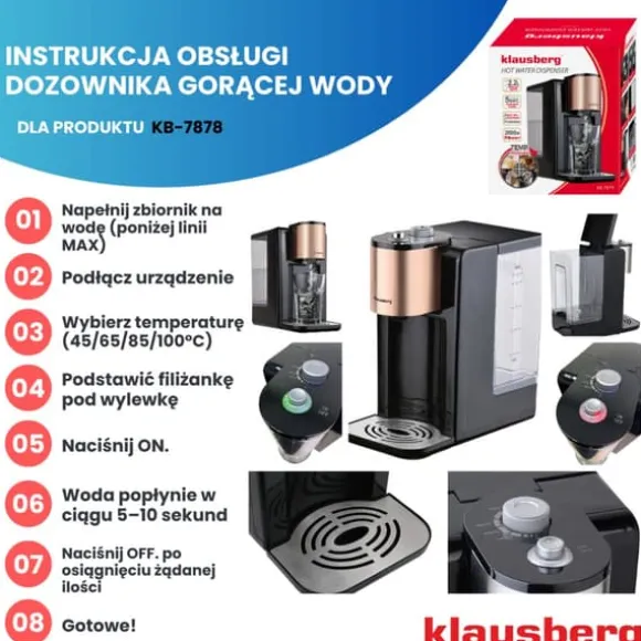 KLAUSBERG KB-7879 2,2L varmvattenautomat med temperaturkontroll