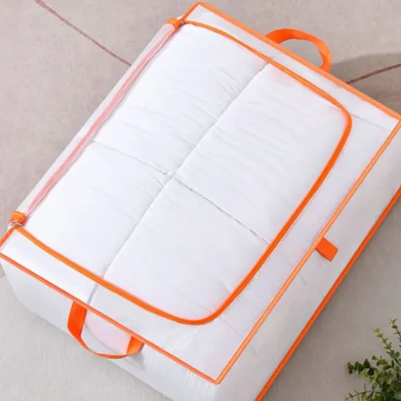 Klädförvaringsväska Stor kapacitet Transparent vattentät dragkedja Rektangelförvaringsbehållare för filtar Täcken XL 60x50x30cm