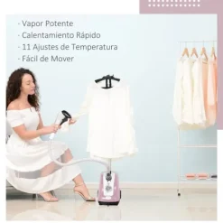 Klädsteamer - Vertikalt ångstrykjärn - 1600–2000 W - 1,4 l vattentank - Justerbar temperatur - Rosa