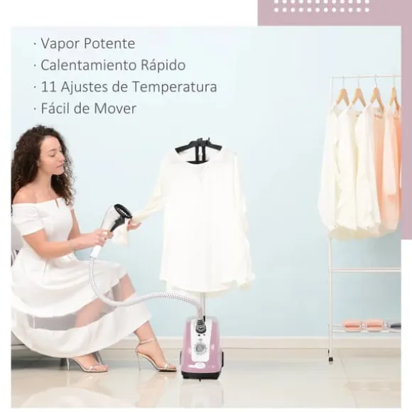 Klädsteamer - Vertikalt ångstrykjärn - 1600–2000 W - 1,4 l vattentank - Justerbar temperatur - Rosa