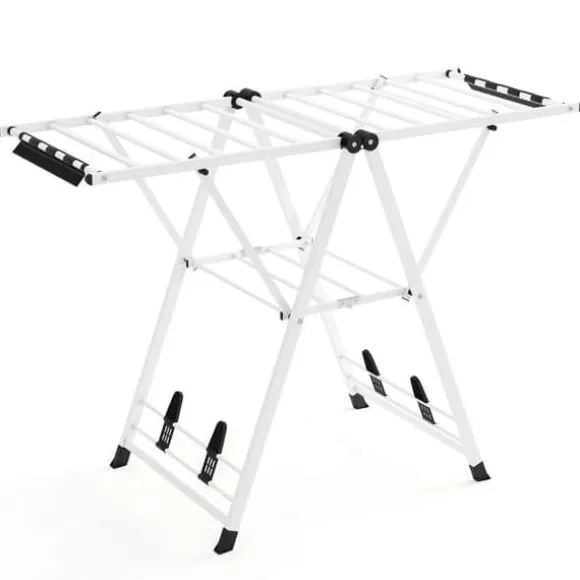 Klädställ, Hopfällbar Metalltvättställ, 141x56x99-148 cm, Vit