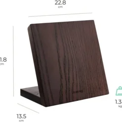 Knivstativ - SIGURO - Magnetiskt knivblock - Askträ - Halkfri stöd - 6 knivar max