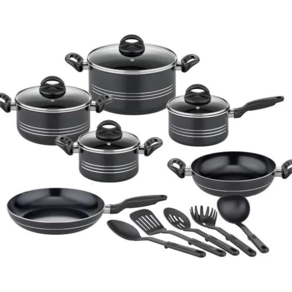 Kokkärlsset - Induktion - GSW - MILANO NERO - 15 delar - Massiv aluminium - Svart