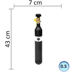 Koldioxid, CO2 flaska - 0,5 kg, utan flaskbur - Gasflaska, Kolsyreflaska, Kolsyrecylinder, Kolsyrebehållare, Kolsyrepatroner