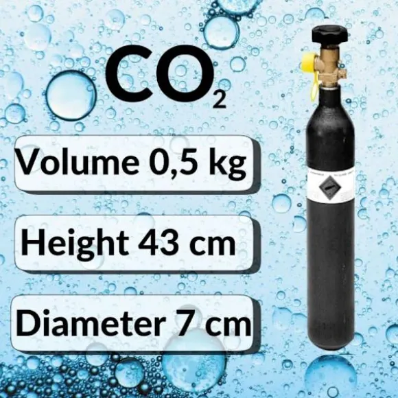 Koldioxid, CO2 flaska - 0,5 kg, utan flaskbur - Gasflaska, Kolsyreflaska, Kolsyrecylinder, Kolsyrebehållare, Kolsyrepatroner