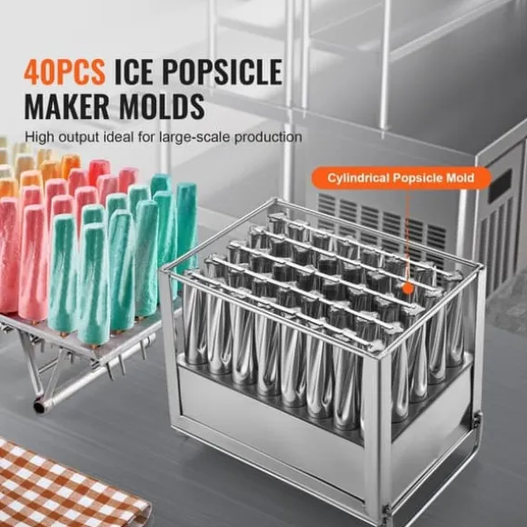 Kommersiella popsicle-formar, 40 st cylindriska formar i rostfritt stål, isglassformar, glassmaskin med hög kvalitet