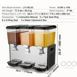 Kommersiell Dryckedispenser 18L, 3 Tankar, Kall Juice, Isdryckedispenser, Hög Kvalitet, Effektiv och Användarvänlig