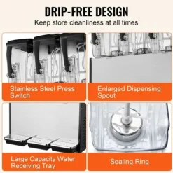 Kommersiell dryckedispenser 12L x 3 tankar, hög kapacitet, kall juice, perfekt för caféer och restauranger