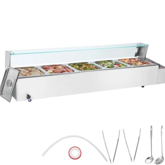 Kommersiell elektrisk bänkvarmare 5*8 Qt med glasskydd, effektiv matlagning, håll varmt, idealisk för restauranger och evenemang